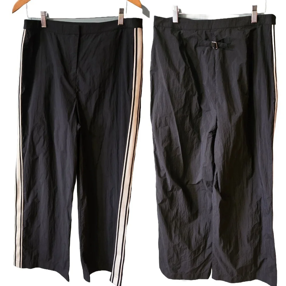 Whistles Ezra Black Side Stripe Straight Leg Trousers Size 10 NWT Sporty Casual - Picture 2 of 9